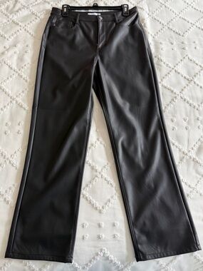 LOFT Black Faux Leather Straight-Leg Pants